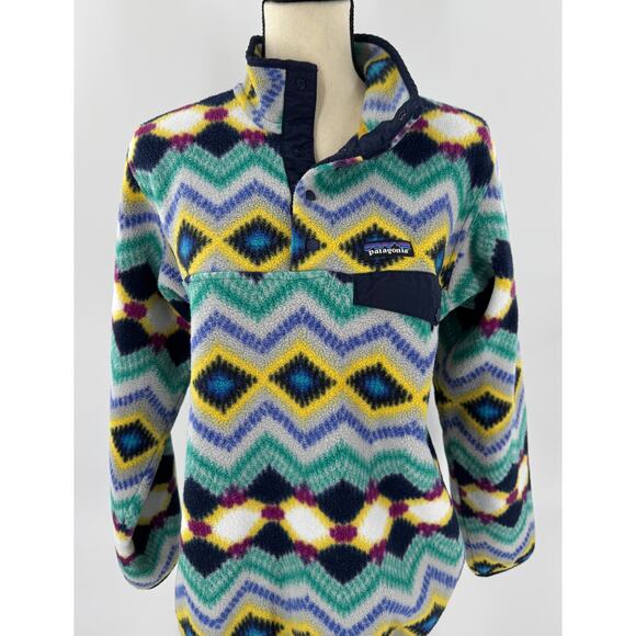 Patagonia Womens Synchilla Fleece Jacket Navy Timber Twist Geometric Size L - Picture 1 of 10